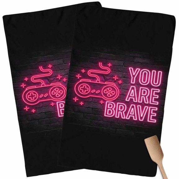 Kitchen Towels Set of 2 Video Game Dish Towels and Dishcloths Sets Tea Towel Pink Shiny Gaming Playing Gamer Absorbent Hand Towels for Kitchen Bathroom Drying Cleaning Baking Home Decor