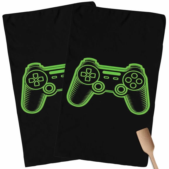 Kitchen Towels Set of 2 Video Games Controller Dish Towels and Dishcloths Sets Tea Towel Black Green Gaming Console Absorbent Hand Towels for Kitchen Bathroom Drying Cleaning Baking Home Decor