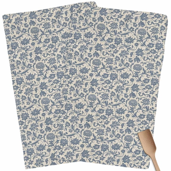 Kitchen Towels Set of 2 Vintage Floral Dish Towels and Dishcloths Sets Tea Towel Bohemian Blue Flowers Absorbent Hand Towels for Kitchen Bathroom Drying Cleaning Baking Home Decor