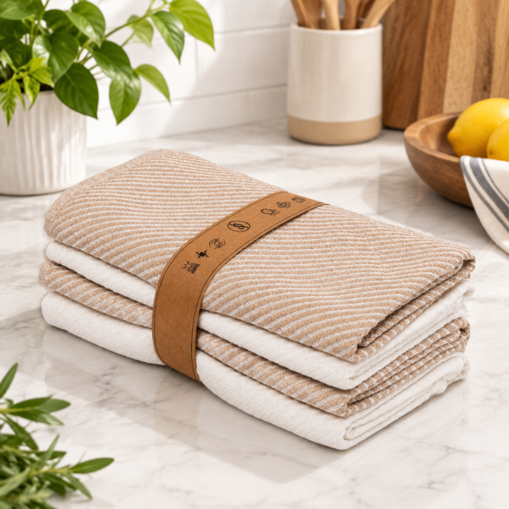 Kitchen Towels Set - 4 Pack (20" X 30") Boho & Decorative Versatile As Dish For Drying Dishes Flour Sack Towel Cloths Beige And E