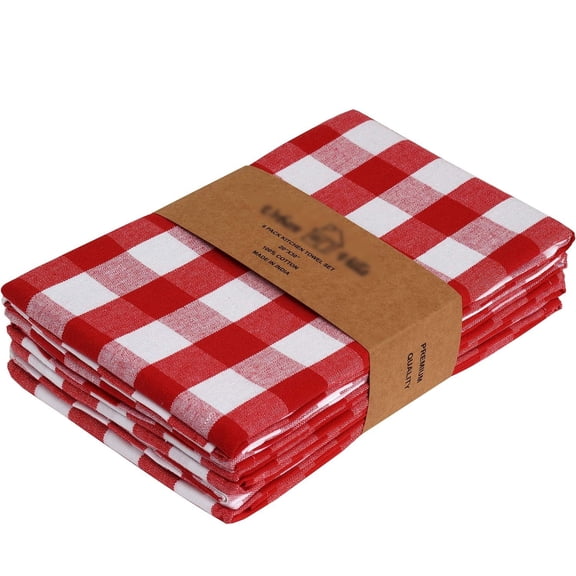 Kitchen Towels Set of 6, 28 x 18 Inches 100% Cotton Absorbent Kitchen Towels Ultra Soft Mitered Corners Kitchen Towels (Buffalo Checks Red/White Plaid Kitchen Towels)