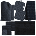 thumbnail image 1 of Kitchen Towels Set - 8 Pack Black Microfiber Kitchen Linen Set, Towels, Dish Cloths, Pot Holders, Oven Mitts, 1 of 5