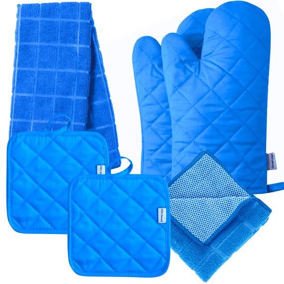 Kitchen Towels - Set Includes: kitchen towel, Dish Cloths, Pot Holders, and Oven Mitt Bundle - Heaven Blue