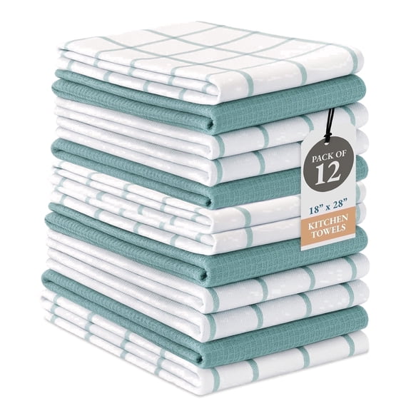 Kitchen Towels Set - Pack of 12 Cotton Dish Towels for Drying Dishes, 18”x 28”, Kitchen Hand Towels, Quick Drying Kitchen Towel Set - Aqua
