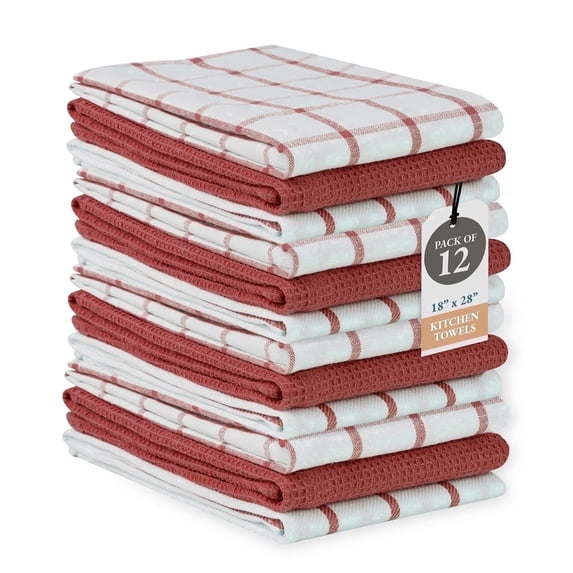 Kitchen Towels Set - Pack of 12 Cotton Dish Towels for Drying Dishes, 18”x 28”, Kitchen Hand Towels, Quick Drying Kitchen Towel Set - Christmas Red