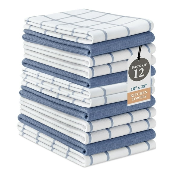 Kitchen Towels Set - Pack of 12 Cotton Dish Towels for Drying Dishes, 18”x 28”, Kitchen Hand Towels, Quick Drying Kitchen Towel Set - Indigo
