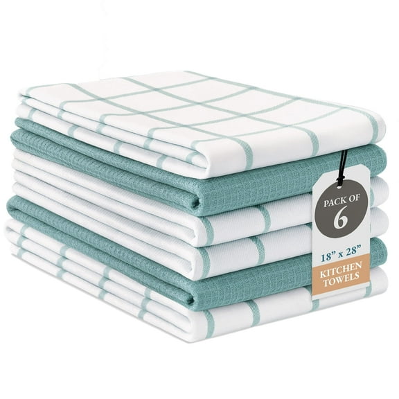 Kitchen Towels Set - Pack of 6 Cotton Dish Towels for Drying Dishes, 18”x 28”, Kitchen Hand Towels, Quick Drying Kitchen Towel Set - Aqua
