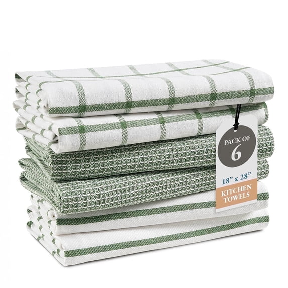 Kitchen Towels Set - Pack of 6 Cotton Dish Towels for Drying Dishes, 18''x 28'', Kitchen Hand Towels, Quick Drying Kitchen Towel Set - Olive