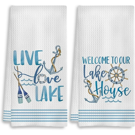 Kitchen Towels Set of 2, Lake Decor - Welcome to Our Home Hand Towels for Kitchen & Bath, 18x26 Inches