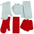 thumbnail image 1 of Kitchen Towels - Soft Teal & Red - Kitchen Towel Set - 2 Kitchen Towels, 4 Pot holders, 2 Oven Mitt - Set of 8, 1 of 3