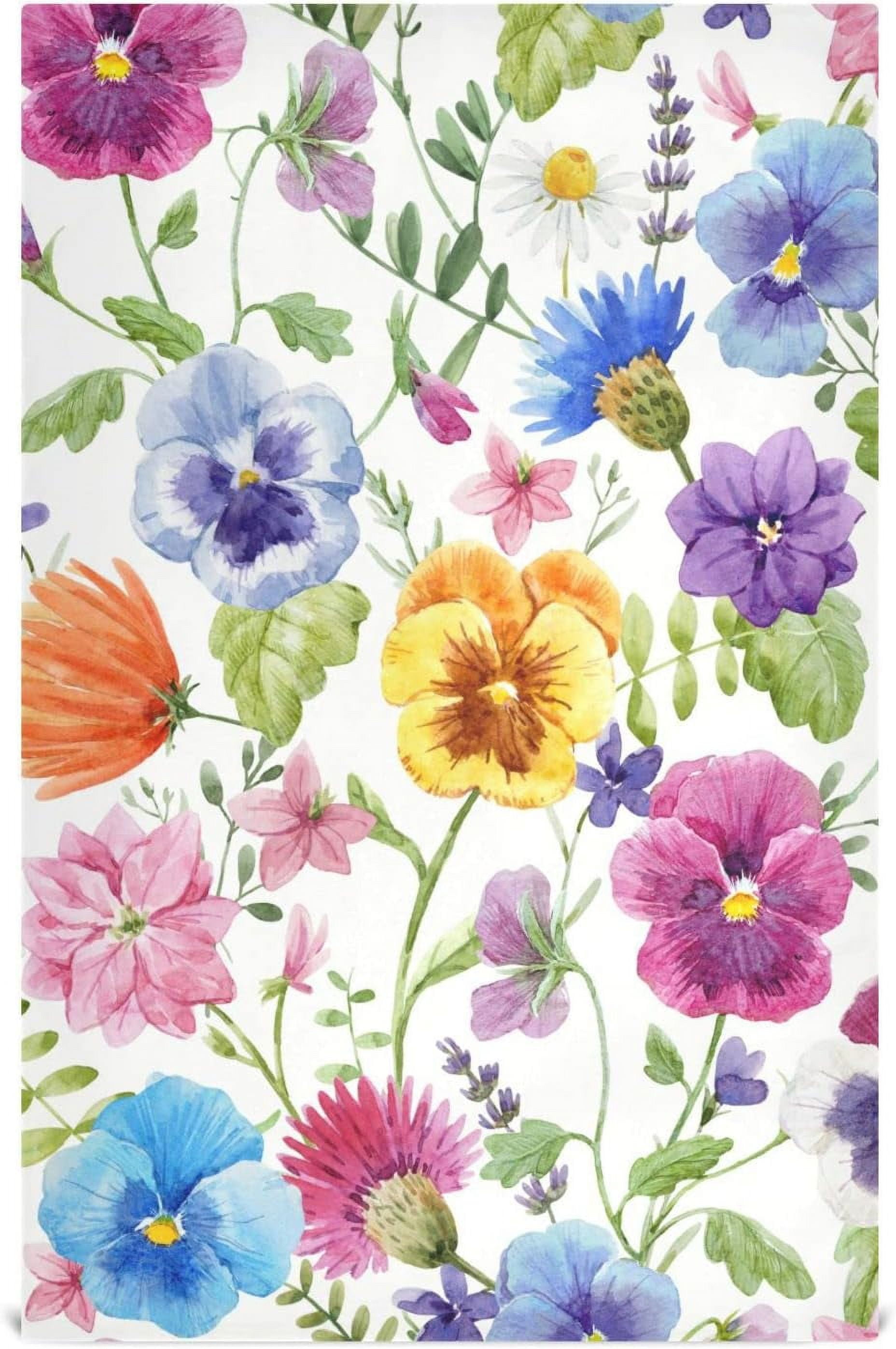 Kitchen Towels Summer Pansy Flowers Pattern Cleaning Towel Absorbent