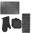 thumbnail image 1 of Kitchen Towels - Towel Decor - Includes: 1 Oven mitt, 2 Pot Holders, 1 Dish Towels, 1 Drying Mat - Black&nbsp;, 1 of 1
