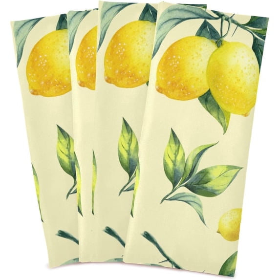 Kitchen Towels Yellow Lemon Pattern Cleaning Towel Absorbent Hand Towels Tea Towels for Home Restaurant Dish Clean 28" x 18", 4PCS