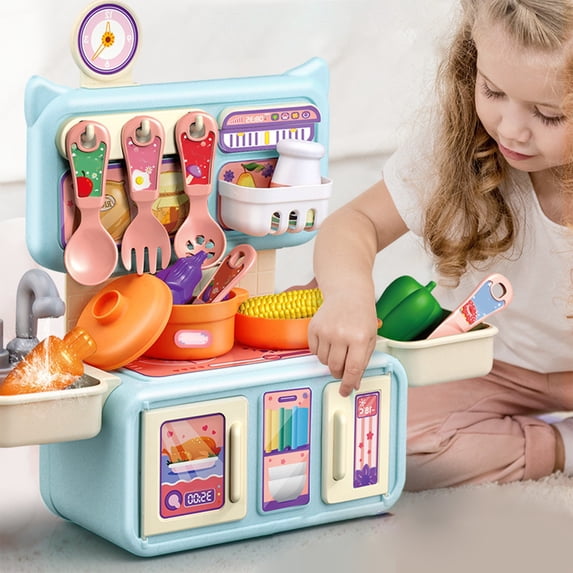 Kitchen Toy Set With Press Water Faucet, 14pcs Simulation Sink Cooking Toys, Storage Design Tableware Toys, Immersive Cooking Role Play Toys, Hands-on Creativity Early Education Toys