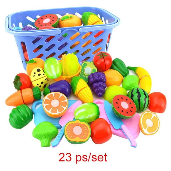 Kitchen Toys Fun Cutting Fruits Vegetables Pretend Food Playset for Children Girls Boys Educational Early Age Basic Skills Development 23/24pcs Set