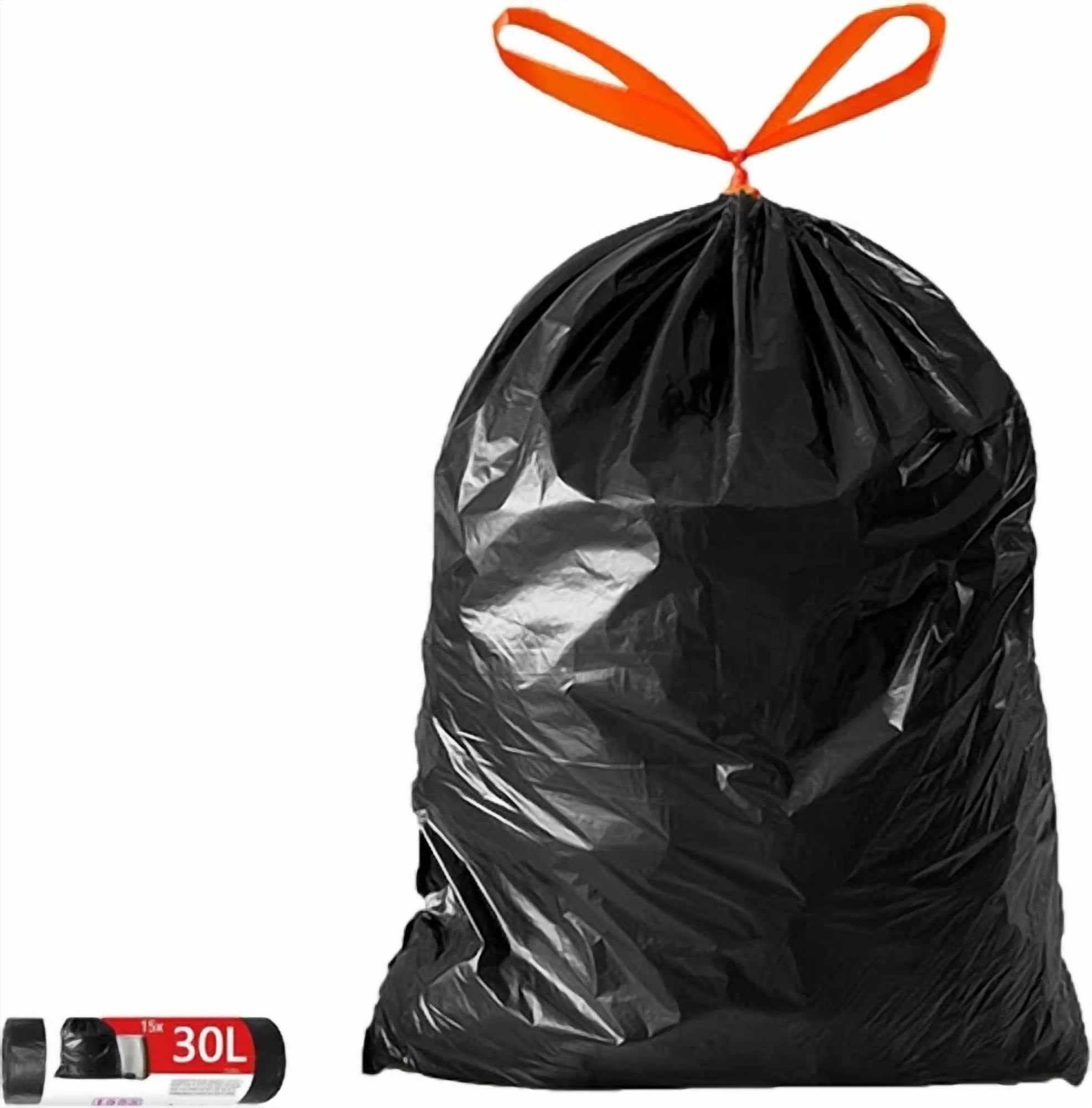 Kitchen Trash Bags 8 Gallon,Black Kitchen Garbage Bags Red Drawstring- 20 Pcs