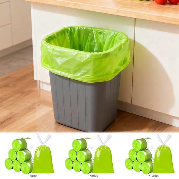 Kitchen Trash Bags, Medium Trash Bags, Trash Can Liners, Mugwort Scented Thickened Garbage Bags, Drawstring Portable Large Plastic Bags for Home & Kitchen Use