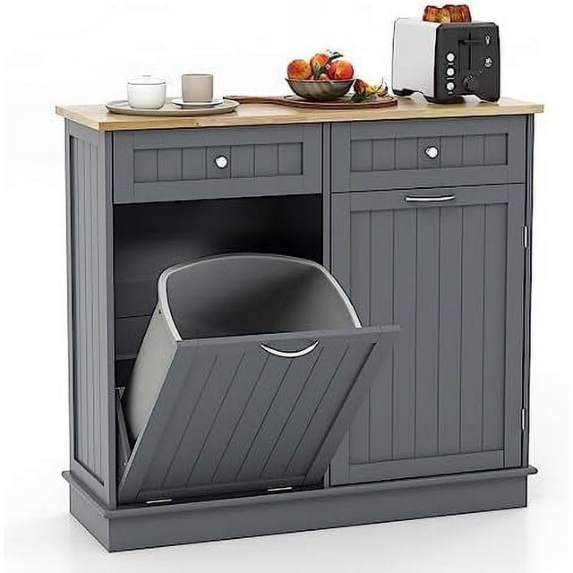 Kitchen Trash Kitchen Island with Tilt Out Garbage Bin Rubber