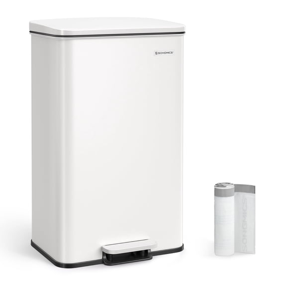 Kitchen Trash Can, 10.5 Gallon (40 L) Garbage Can, Large Step Trash Bin with Lid, Stainless Steel, Soft Close, 15 Trash Bags Included, White