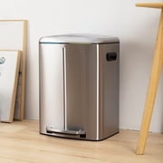 Kitchen Trash Can, 10 Gallon Garbage Can with Dual Inner Bins, Large Capacity 40 Liter Trash Can with Soft-Close Foot Pedal, Wide Stainless Steel Trash Bin, Rectangular Recycling Bin, Sliver