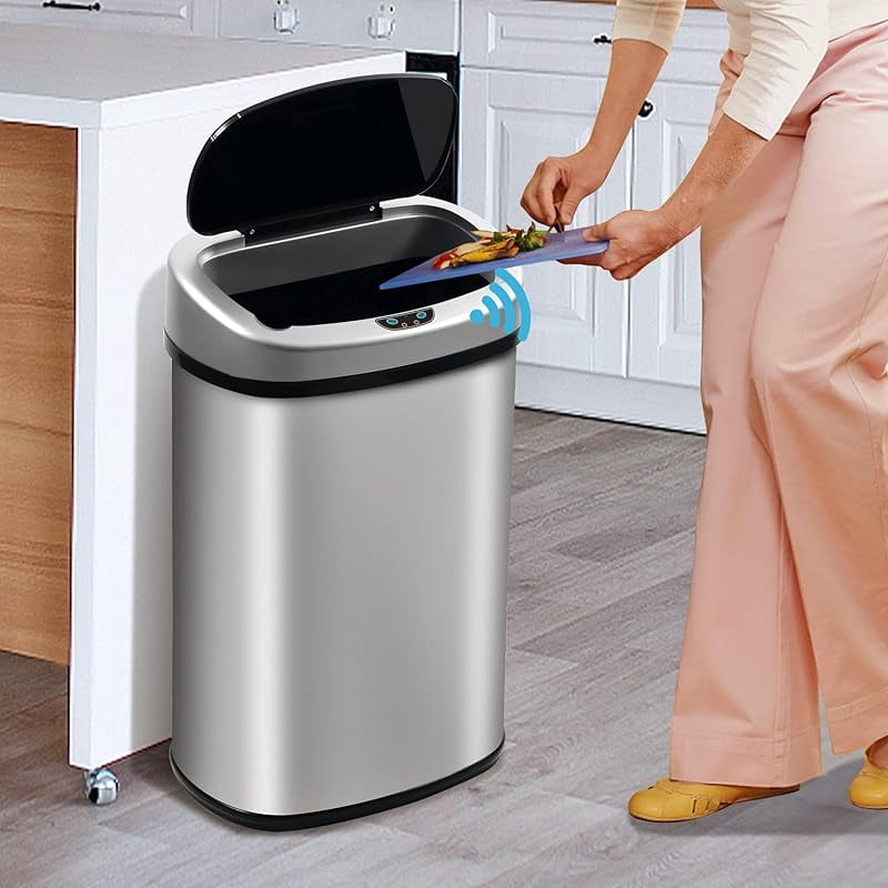 Kitchen Trash Can, 13 Gallon Automatic Trash Can with Lid and Motion ...