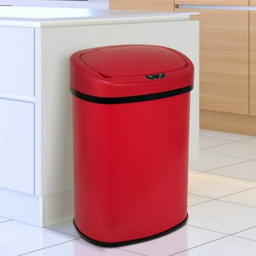 Kitchen Trash Can 13 Gallon Garbage Can, Sensor Trash Can Touchless Stainless Steel Trash Can, Brushed Dustbin 50 Liter Motion Trash Bin Metal Waste Bin with Lid for Home Bathroom Offic, Red