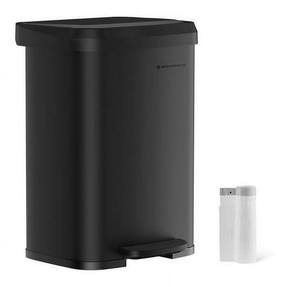 Kitchen Trash Can 13 Gallon Stainless Steel Garbage Can Recycle Bin with Stay-Open Lid and Step-on Pedal Black