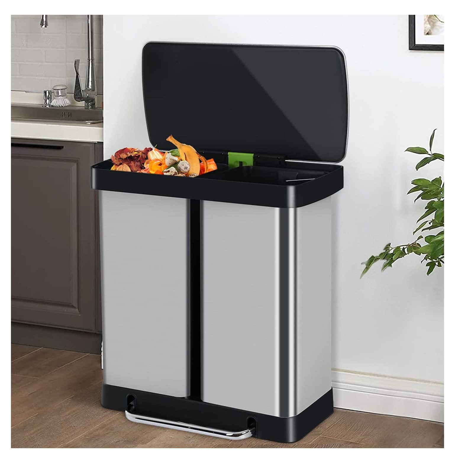 Kitchen Trash Can 16 Gallon/ 60L, 13Gallon/50L, 10Gallon/40L Stainless