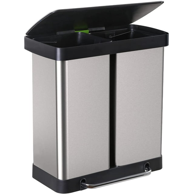 Kitchen Trash Can 16 Gallon/ 60L Large Stainless Steel Step Garbage Can