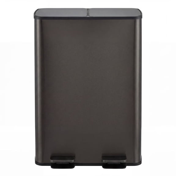 Kitchen Trash Can, 16 Gallon Garbage Can with Dual Inner Bins, 60 Liter Large Capacity Trash Can with Soft-Close Foot Pedal, Stainless Steel, Black