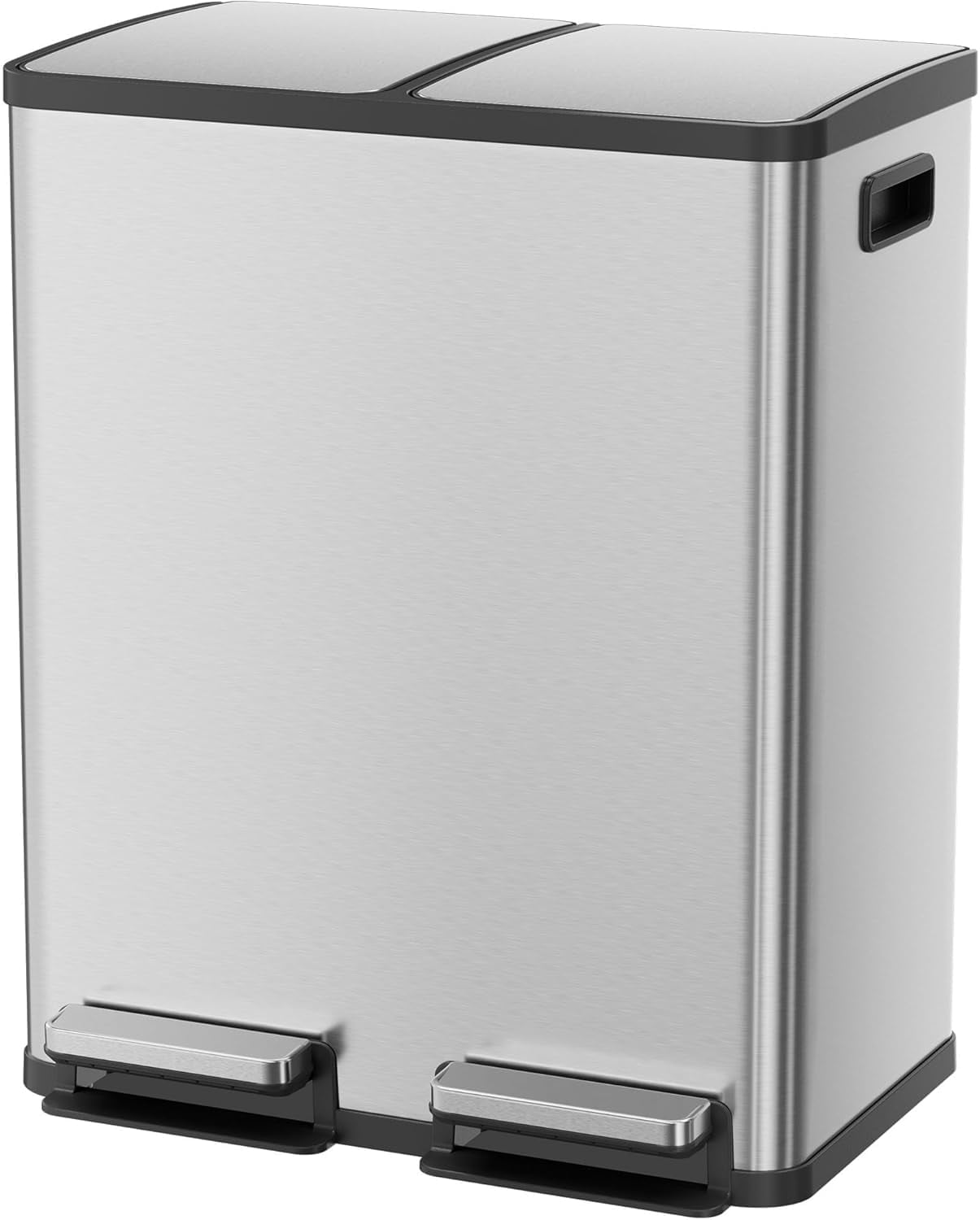 Kitchen Trash Can, 16 Gallon Garbage Can with Dual Inner Bins, 60 Liter Large Capacity Trash Can with Soft-Close Foot Pedal, Stainless Steel