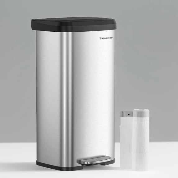 Kitchen Trash Can 18 Gallon Stainless Steel Garbage Can Recycle Bin with Stay-Open Lid and Step-on Pedal Silver and Black
