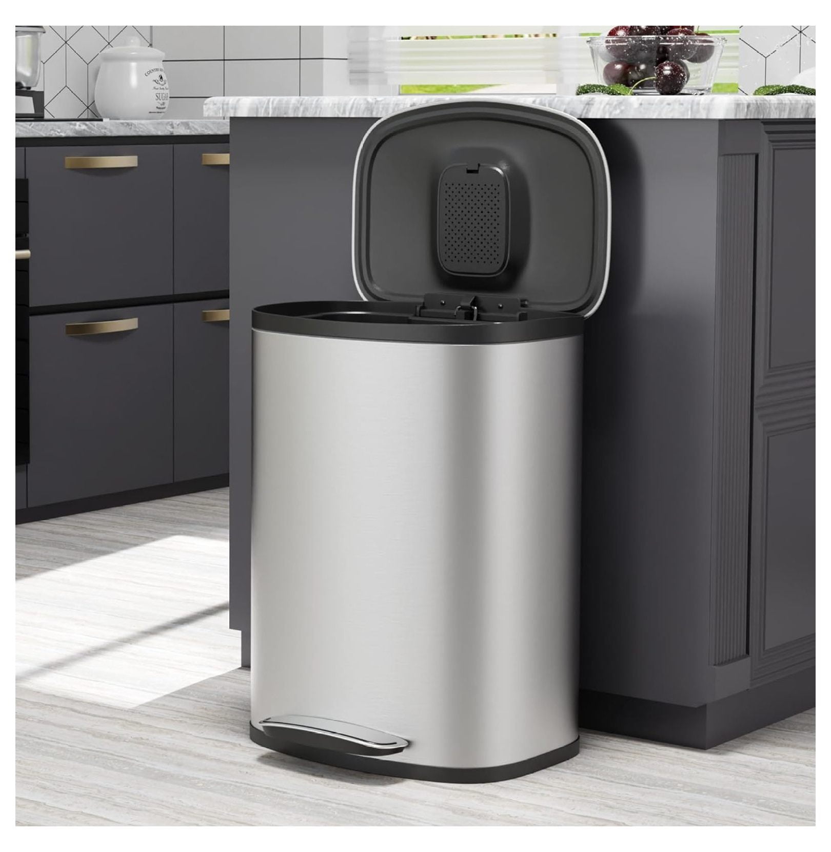 Kitchen Trash Can 50L/13 Gallon, Stainless Steel Garbage Can with lid
