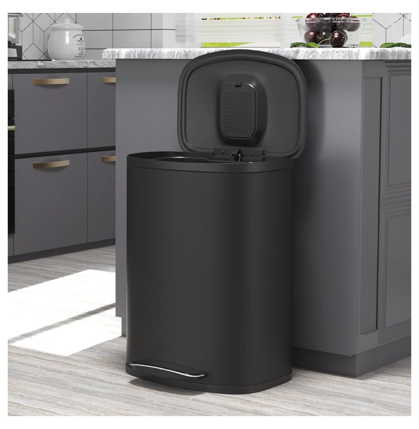 Kitchen Trash Can 50L/13 Gallon, Stainless Steel Garbage Can with lid
