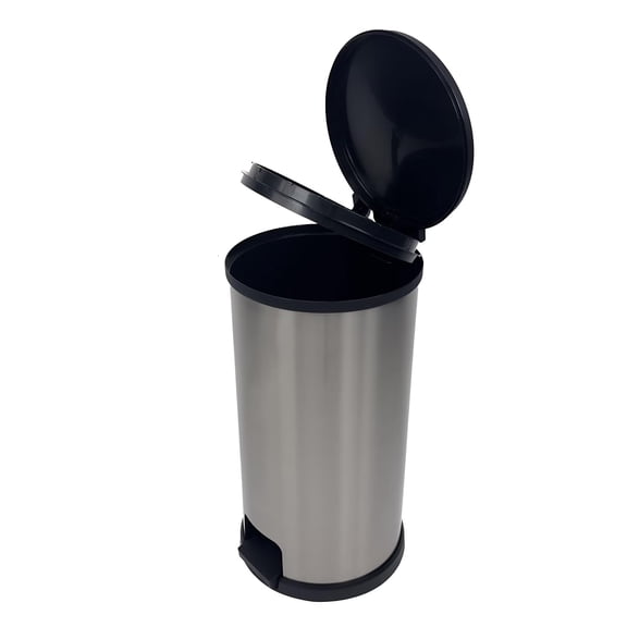 Kitchen Trash Can, 7.9 Gallon Plastic Step Garbage Bin with Lid, Silver - Hands-Free Hygienic, Odor-Locking, Space-Saving, Easy to Clean for Small Kitchen & Apartment Use