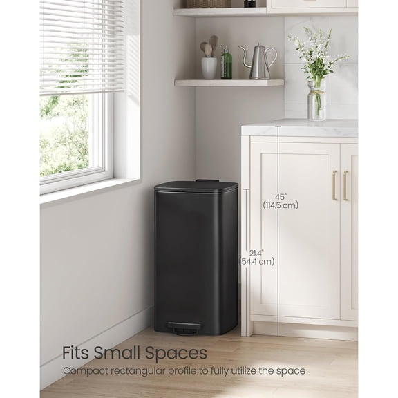 Kitchen Trash Can, 8-Gallon (30 L) Trash Bin, Stainless Steel Garbage Can, with Inner Bucket, Soft Close and Stays Open, Ink Black