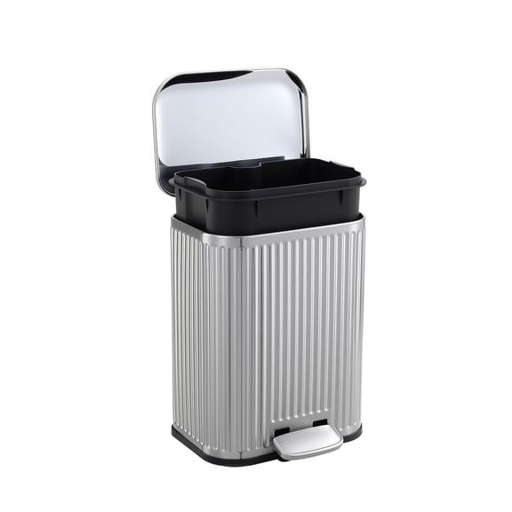 Kitchen Trash Can, 8-Gallon 30L Stainless Steel Step Garbage Bin with Soft-Close Lid, Removable Inner Bucket, Fingerprint-Resistant Fluted Design, Foot Pedal and Carry Handle for Home and Office