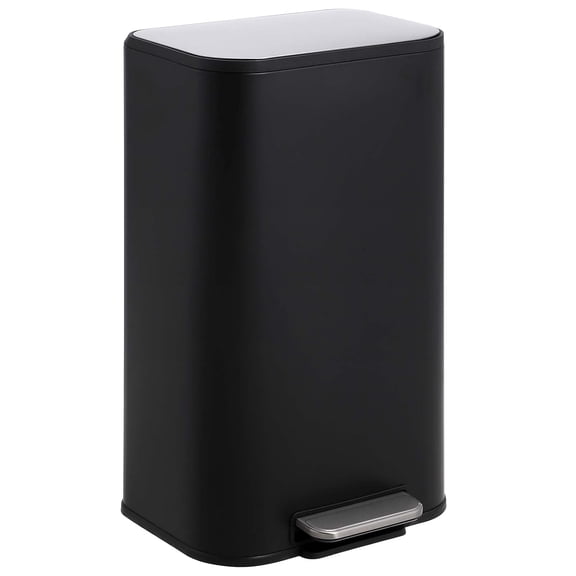 Kitchen Trash Can, 8 gal Stainless Steel Garbage Can with Soft Close Lid Foot Pedal & Removable Inner Bucket, Rectangular Step On Waste Bin for Home Office Living Room (Matte Black)