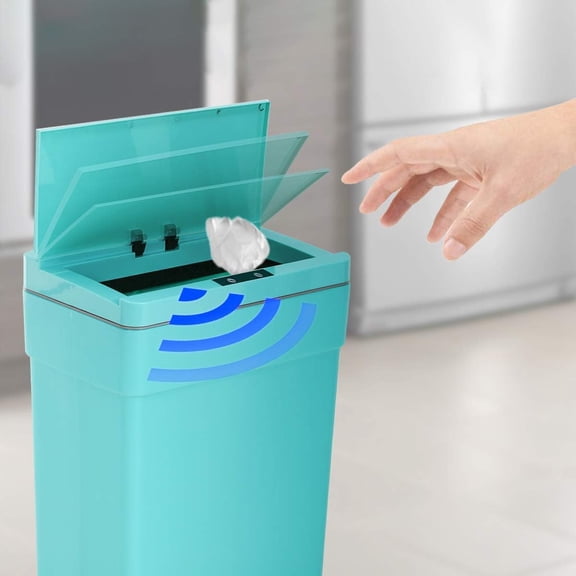 Kitchen Trash Can Automatic 13 Gallon High-Capacity Touch-Free Infrared Sensor Trash Cans for Bedroom Bathroom Home Office Garbage Can with Lid (50L/Blue)