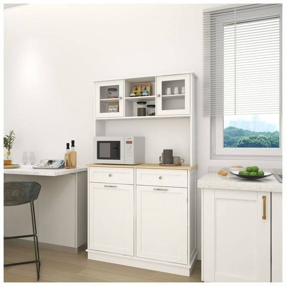 Kitchen Trash Can Cabinet with Shelves - 67.7" Tall Storage - White