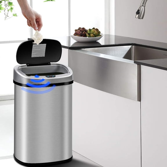Kitchen Trash Can Garbage Can Waste Bin 13 Gallon Trash Can Stainless Steel with Lid Touch Free Automatic Sensor Garbage Bins 50 Liter Large Capacity Can for Home Bathroom Office Bedroom