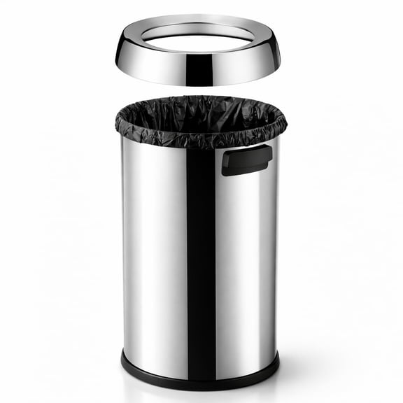 Kitchen Trash Can, Large 17 Gallon Stainless Steel Trash Can, Lidless Open Top Commercial Garbage Can for Restaurant, Office, and Kitchen, Heavy Duty Silver Finish