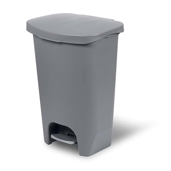Kitchen Trash Can | Large Plastic Waste Bin with Odor Protection of Lid | Hands Free with Step On Foot Pedal and Garbage Bag Rings, 13 Gallon, Grey