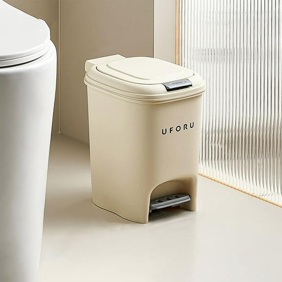 Kitchen Trash Can| Large Plastic Waste Bin with Odor Protection of Lid | Hands Free with Step On Foot Pedal and Garbage Bag Rings, 8 Gallon, White