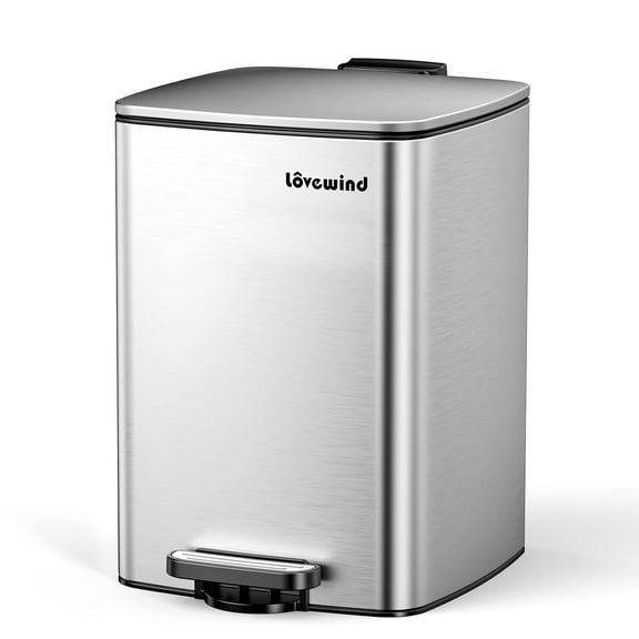 Kitchen Trash Can with Lid, 5.2 Gallon/20 L Footstep Garbage Can for Kitchen Bedroom Home Office, 20 Liter Trash Bin Brushed Stainless Steel Waste Bin with Soft-Close Lid,Silver