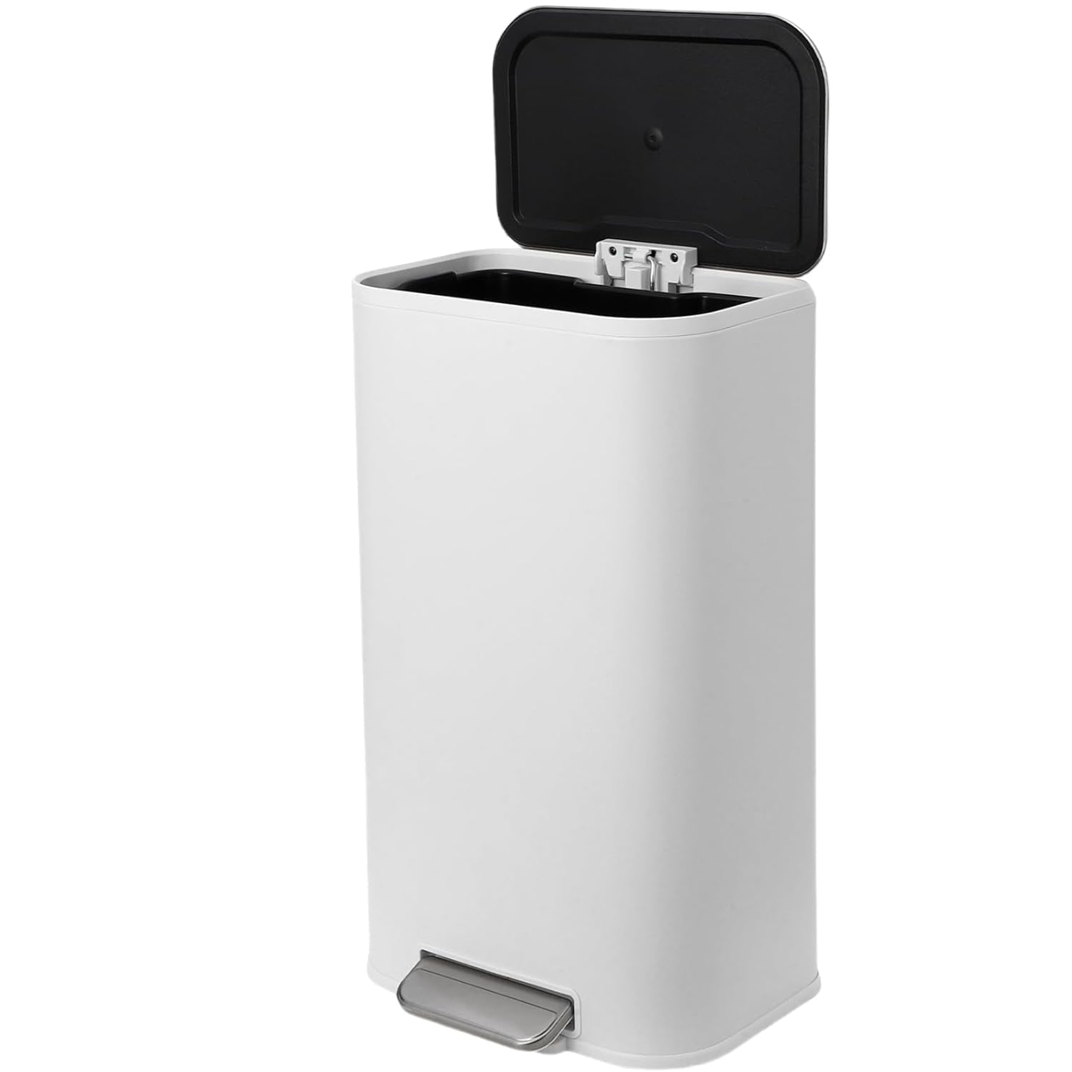 Kitchen Trash Can with Lid, Stainless Steel Garbage Can with Foot Pedal & Removable Inner Bucket, Rectangular Step On Waste Bin for Office Bedroom Living Room