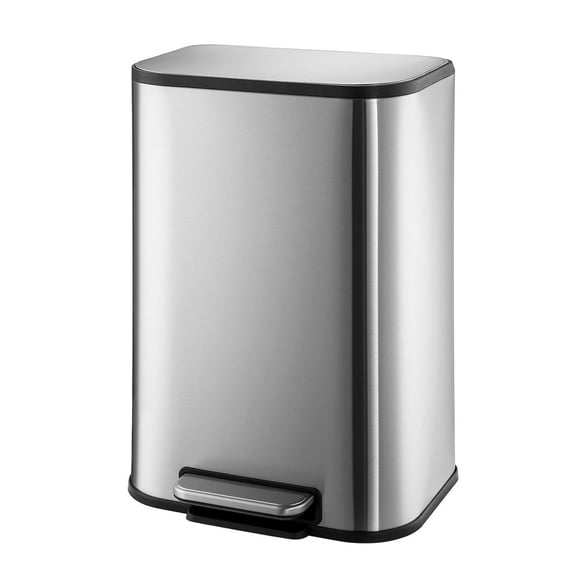 Kitchen Trash Can with Lid, Stainless Steel Garbage Can with Foot Pedal & Removable Inner Bucket, Rectangular Step On Waste Bin for Office Bedroom Living Room