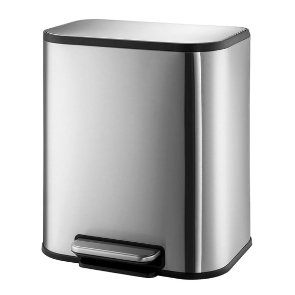 Kitchen Trash Can with Lid, Stainless Steel Garbage Can with Foot Pedal & Removable Inner Bucket, Rectangular Step On Waste Bin for Office Bedroom Living Room