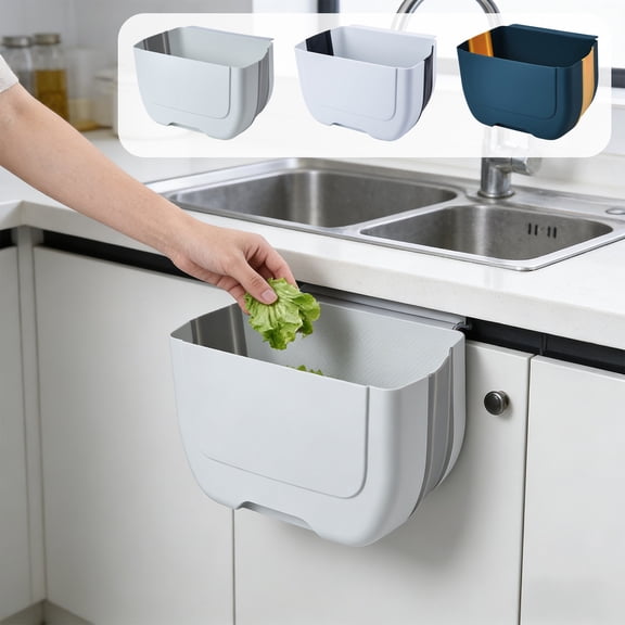 Kitchen Trash Can, Plastic Trash Can, Wall Mounted Kitchen Waste Bin for Cabinet Doors, Foldable and Hanging Kitchen Sorting Trash Can, Fits Under Sink Cabinet