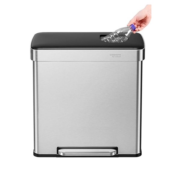 Kitchen Trash Can with Recycle Bin, 2 x 8 Gallon Dual Compartment Stainless Steel Step Trash Can, 30L+30L Double Bin with Push Lid & Removable Buckets